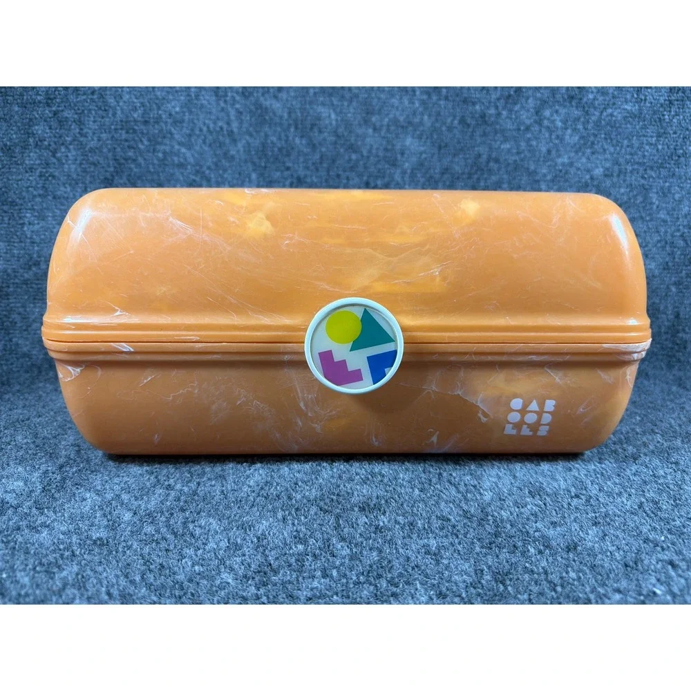Vintage Caboodles Makeup Case Orange Marbled Organizer Box with Mirror 90s Retro